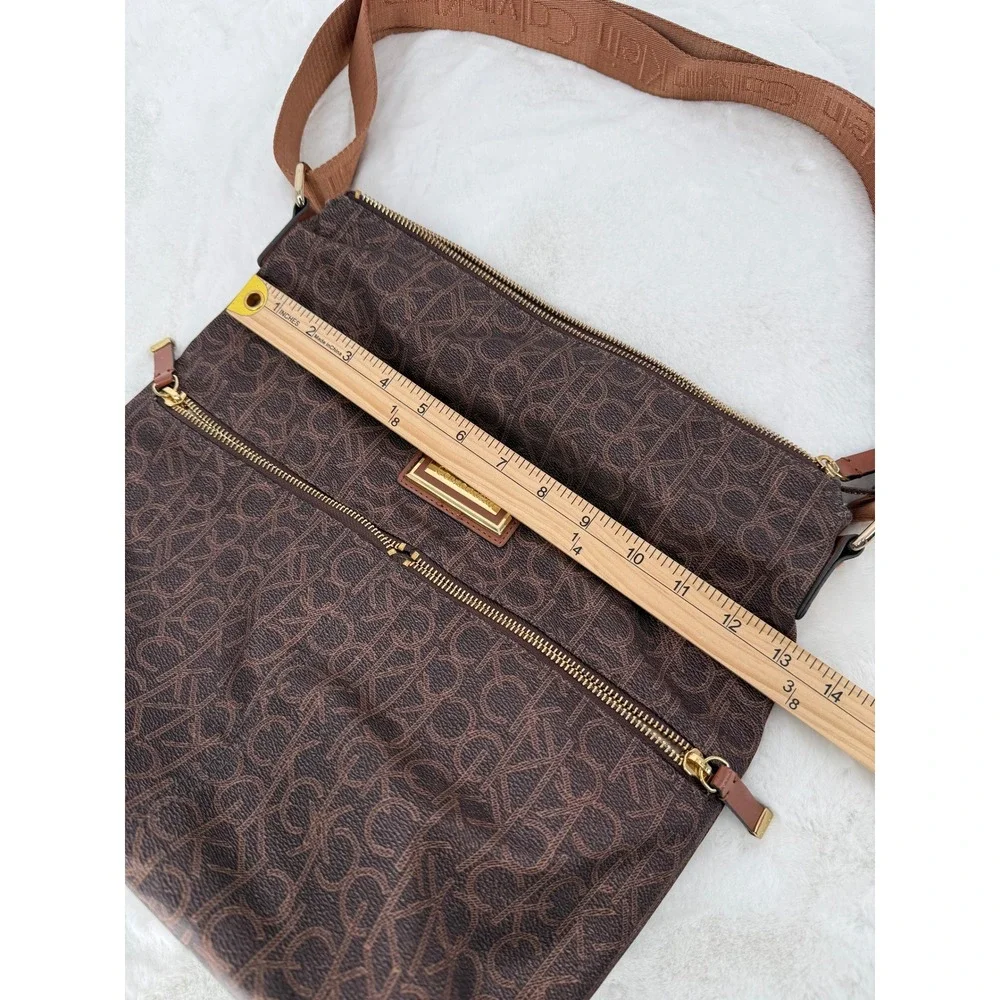 Calvin‎ Klein Crossbody Bag Womens Large Brown Monogram Logo Nylon Bag